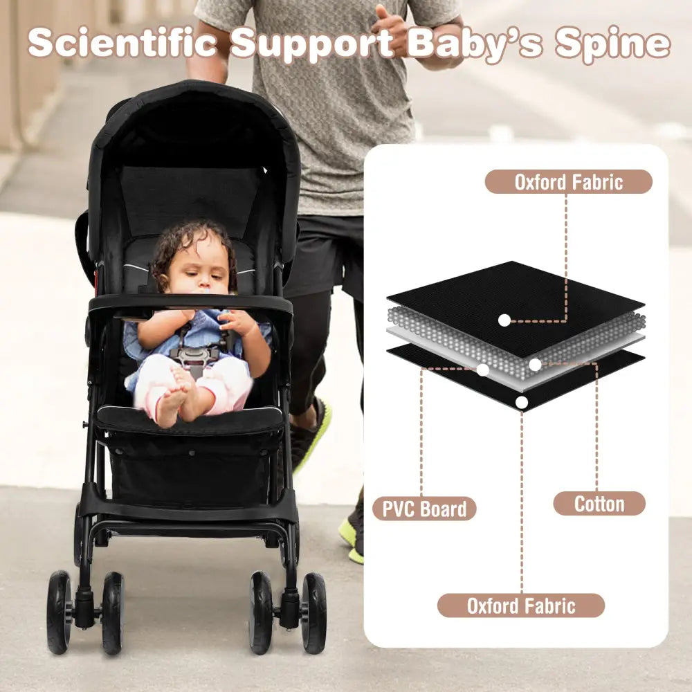 Toddler Travel Stroller for Airplane with Canopy and Adjustable Backrest-Black - Black - Baby Strollers