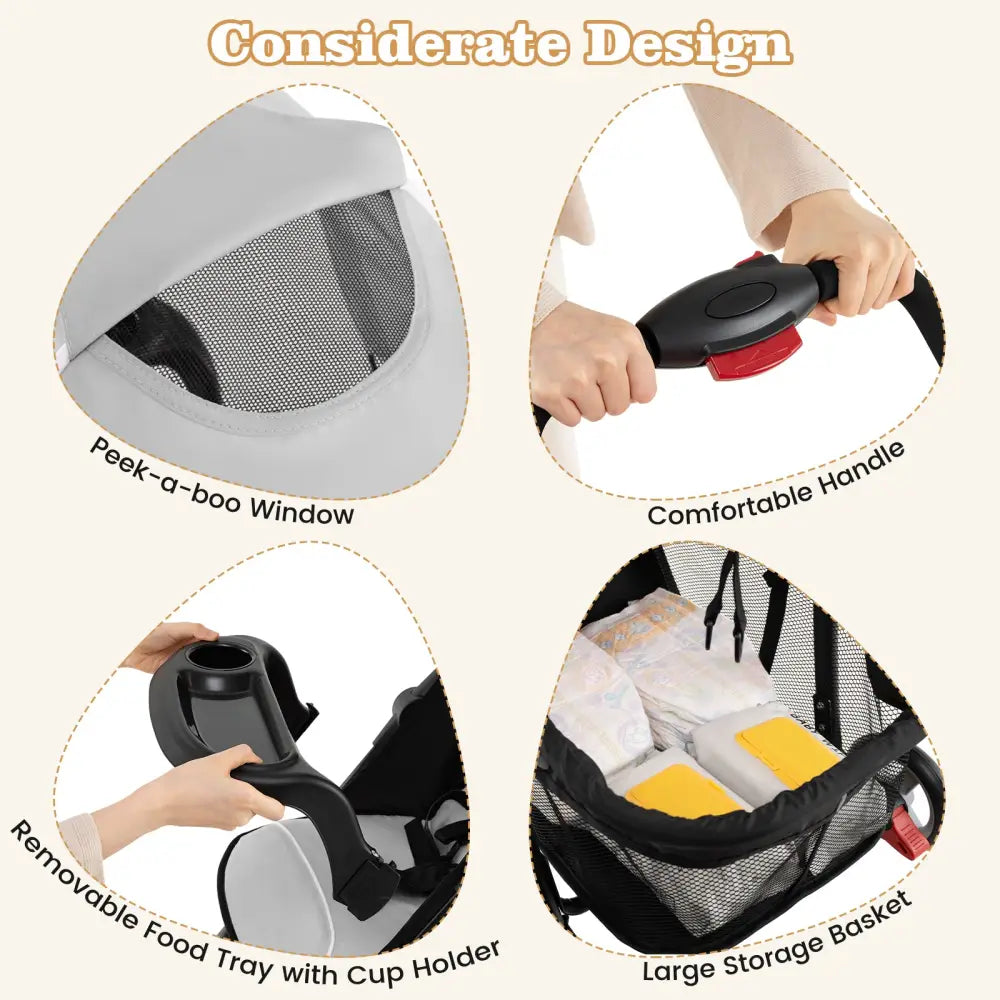 Toddler Travel Stroller for Airplane with Canopy and Adjustable Backrest-Gray - Gray - Baby Strollers