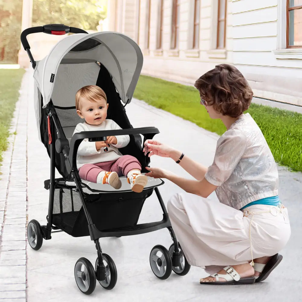 Toddler Travel Stroller for Airplane with Canopy and Adjustable Backrest-Gray - Gray - Baby Strollers