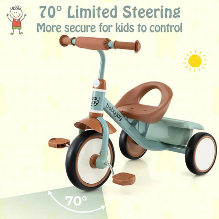 Toddler Tricycle Kids Trike with Adjustable Seat and Basket Aged 3 - 5 Years Old - Green - Oasis Home Essentials