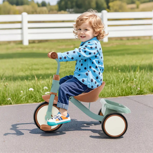 Toddler Tricycle Kids Trike with Adjustable Seat and Basket Aged 3 - 5 Years Old - Green - Oasis Home Essentials