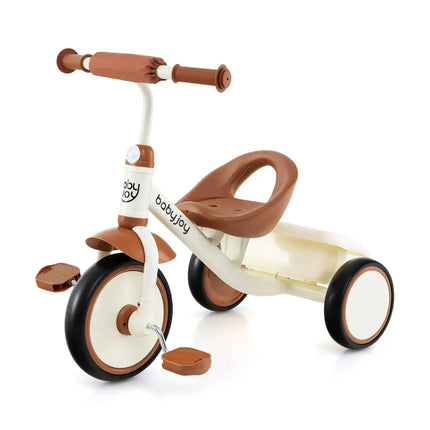 Toddler Tricycle Kids Trike with Adjustable Seat and Basket Aged 3 - 5 Years Old - Beige - Oasis Home Essentials