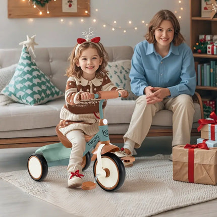 Toddler Tricycle Kids Trike with Adjustable Seat and Basket Aged 3 - 5 Years Old - Green - Oasis Home Essentials