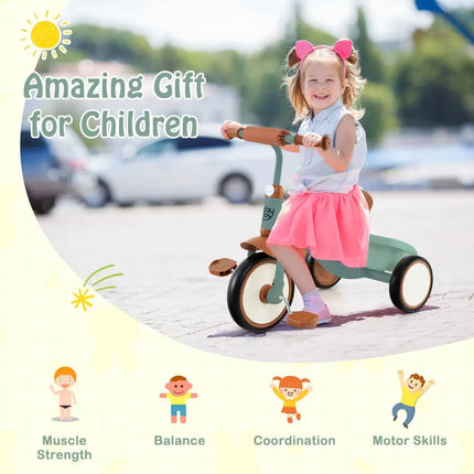 Toddler Tricycle Kids Trike with Adjustable Seat and Basket Aged 3 - 5 Years Old - Green - Oasis Home Essentials