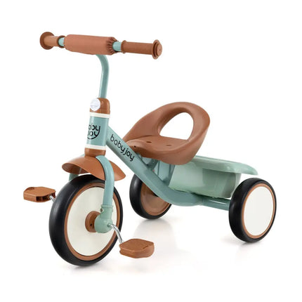 Toddler Tricycle Kids Trike with Adjustable Seat and Basket Aged 3 - 5 Years Old - Green - Oasis Home Essentials