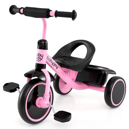 Toddler Tricycle Kids Trike with Adjustable Seat and Storage Basket Aged 3-5 Years Old-Pink - Pink - Push & Pedal Ride