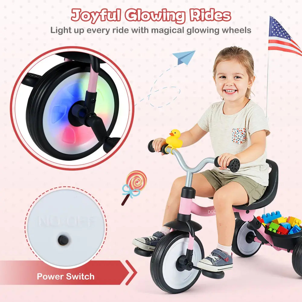 Toddler Tricycle with 3-Position Seat and Storage Basket for Kids-Pink - Pink - Push & Pedal Ride On Toys