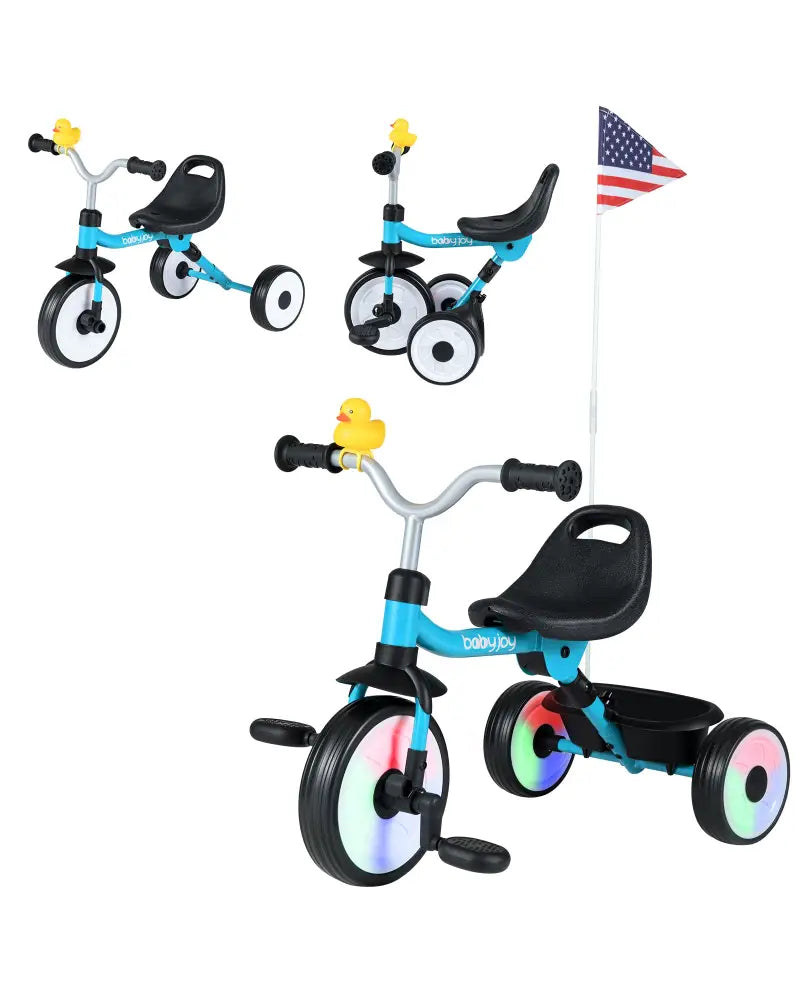 Toddler Tricycle with 3-Position Seat and Storage Basket for Kids-Blue - Blue - Push & Pedal Ride On Toys