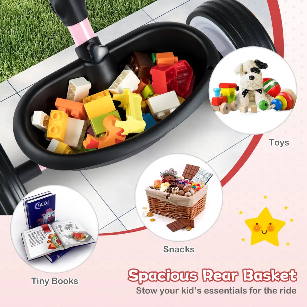 Toddler Tricycle with 3-Position Seat and Storage Basket for Kids-Pink - Pink - Push & Pedal Ride On Toys