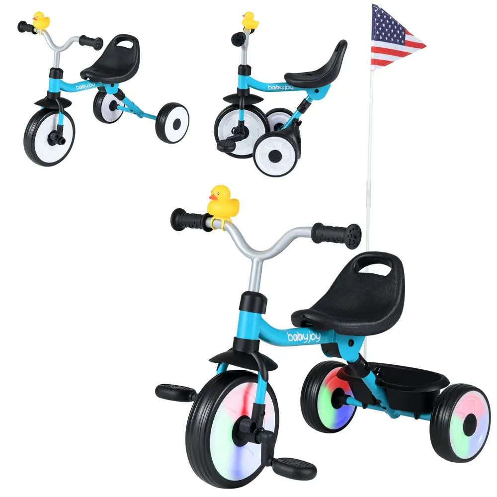 Toddler Tricycle with 3-Position Seat and Storage Basket for Kids-Blue - Blue - Push & Pedal Ride On Toys