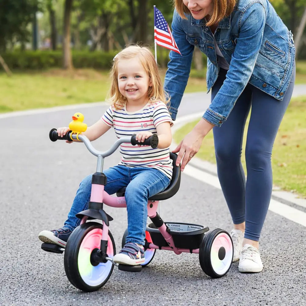 Toddler Tricycle with 3-Position Seat and Storage Basket for Kids-Pink - Pink - Push & Pedal Ride On Toys