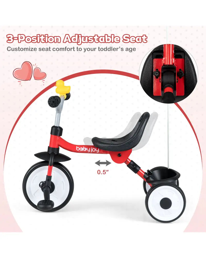 Toddler Tricycle with 3-Position Seat and Storage Basket for Kids-Red - Red - Push & Pedal Ride On Toys