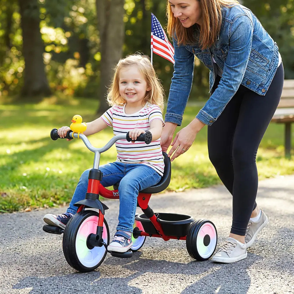 Toddler Tricycle with 3-Position Seat and Storage Basket for Kids-Red - Red - Push & Pedal Ride On Toys