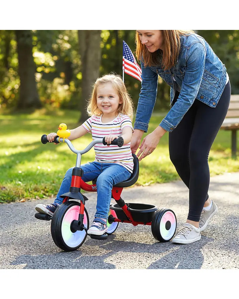 Toddler Tricycle with 3-Position Seat and Storage Basket for Kids-Red - Red - Push & Pedal Ride On Toys
