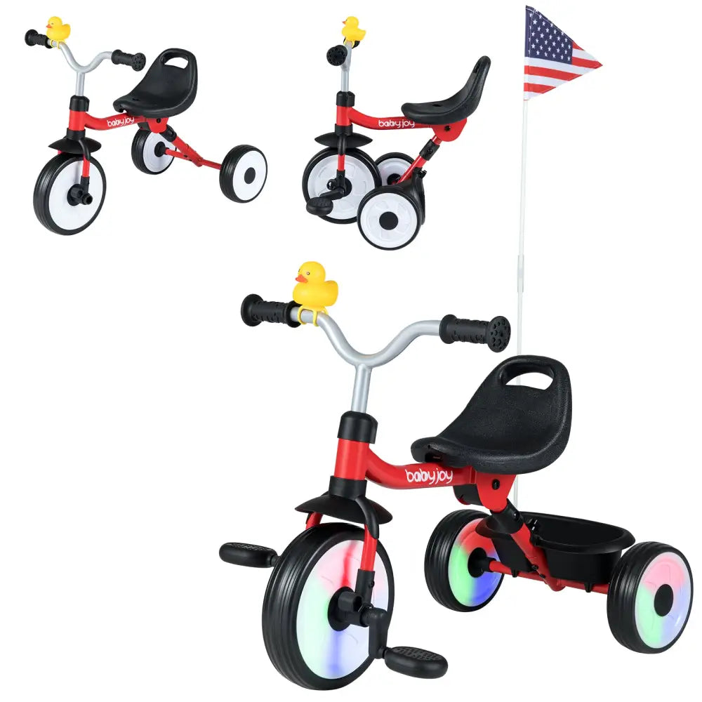 Toddler Tricycle with 3-Position Seat and Storage Basket for Kids-Red - Red - Push & Pedal Ride On Toys