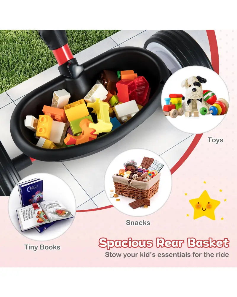 Toddler Tricycle with 3-Position Seat and Storage Basket for Kids-Red - Red - Push & Pedal Ride On Toys
