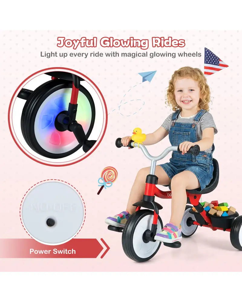 Toddler Tricycle with 3-Position Seat and Storage Basket for Kids-Red - Red - Push & Pedal Ride On Toys