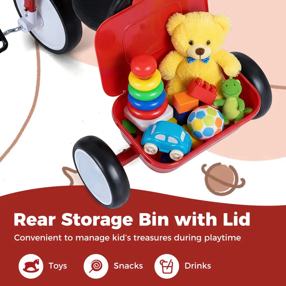 Toddler Tricycle with Glowing Wheels and 4-Level Adjustable Seat - Push & Pedal Ride On Toys