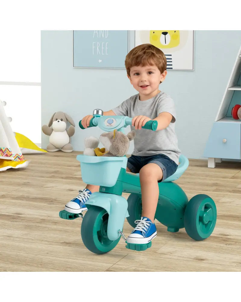 Toddler Tricycle with Limited Steering with Front Baskets and Bell-Green - Green - Push & Pedal Ride On Toys