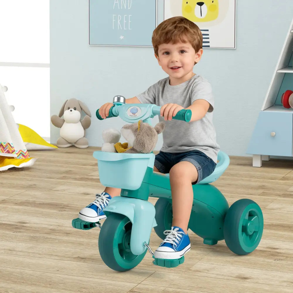 Toddler Tricycle with Limited Steering with Front Baskets and Bell-Green - Green - Push & Pedal Ride On Toys