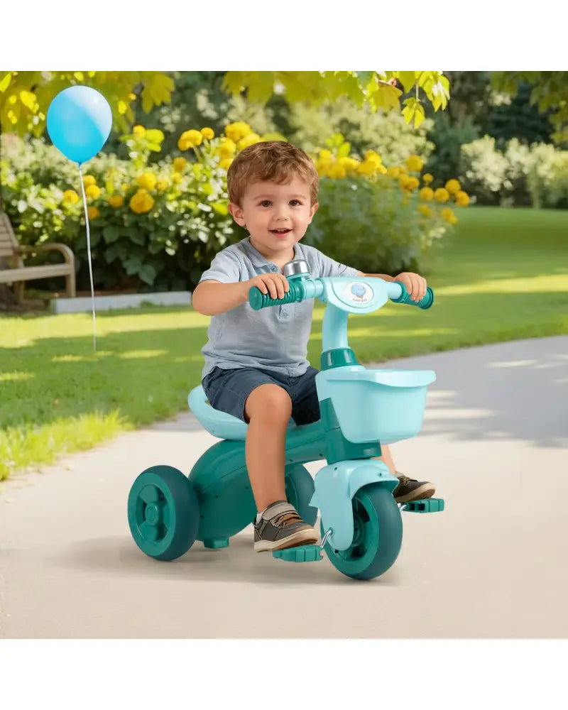 Toddler Tricycle with Limited Steering with Front Baskets and Bell-Green - Green - Push & Pedal Ride On Toys