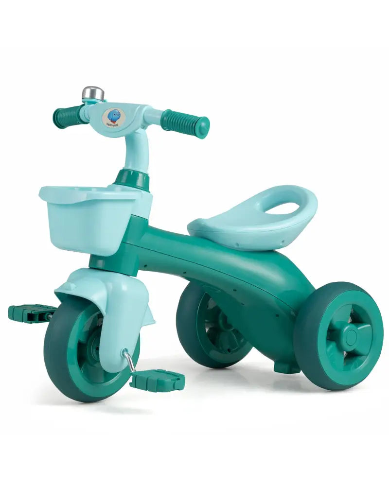 Toddler Tricycle with Limited Steering with Front Baskets and Bell-Green - Green - Push & Pedal Ride On Toys