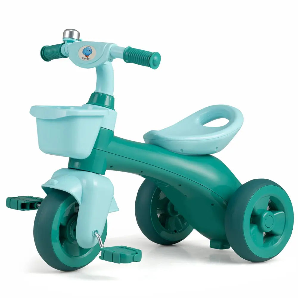 Toddler Tricycle with Limited Steering with Front Baskets and Bell-Green - Green - Push & Pedal Ride On Toys