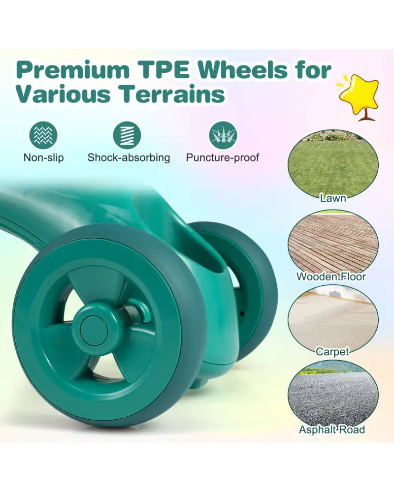 Toddler Tricycle with Limited Steering with Front Baskets and Bell-Green - Green - Push & Pedal Ride On Toys