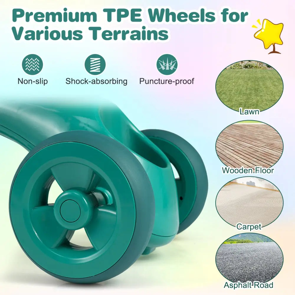 Toddler Tricycle with Limited Steering with Front Baskets and Bell-Green - Green - Push & Pedal Ride On Toys