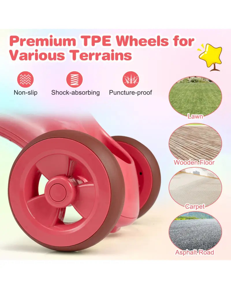 Toddler Tricycle with Limited Steering with Front Baskets and Bell-Pink - Pink - Push & Pedal Ride On Toys
