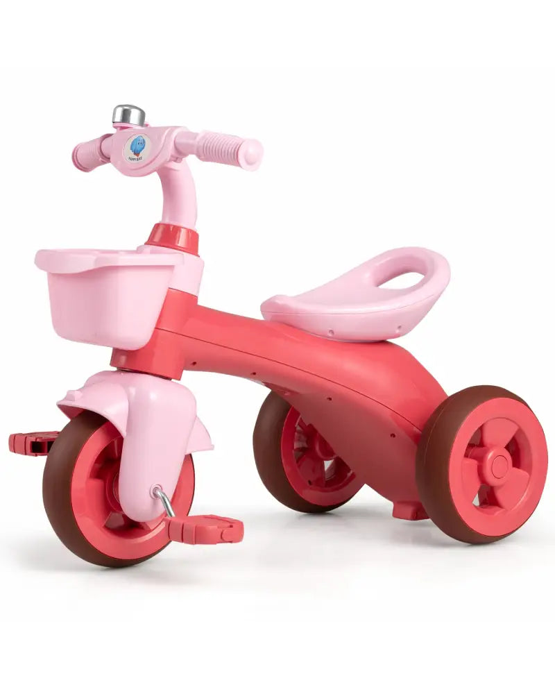 Toddler Tricycle with Limited Steering with Front Baskets and Bell-Pink - Pink - Push & Pedal Ride On Toys
