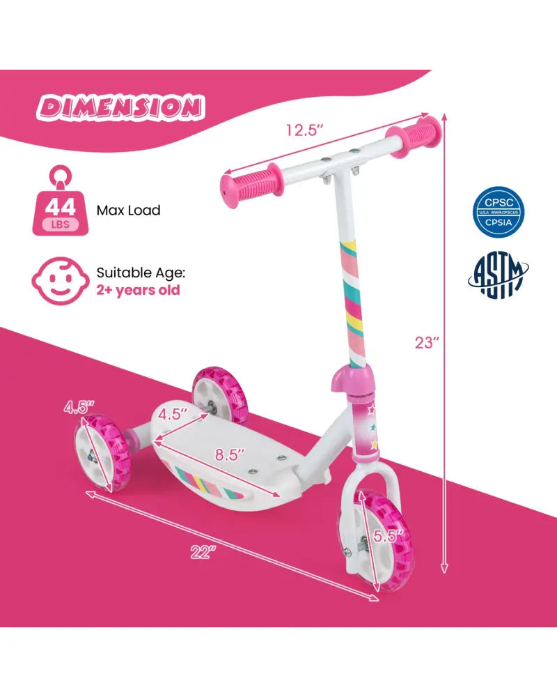 Toddlers Kick Scooter with LED Light-Up Wheels and Wide Anti-Slip Deck for Boys and Girls-Pink - Pink - Scooters