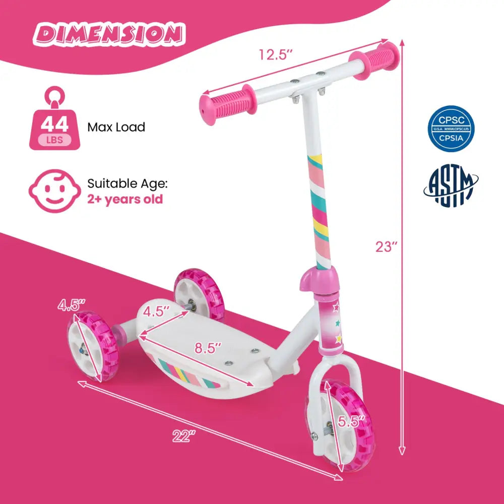 Toddlers Kick Scooter with LED Light-Up Wheels and Wide Anti-Slip Deck for Boys and Girls-Pink - Pink - Scooters