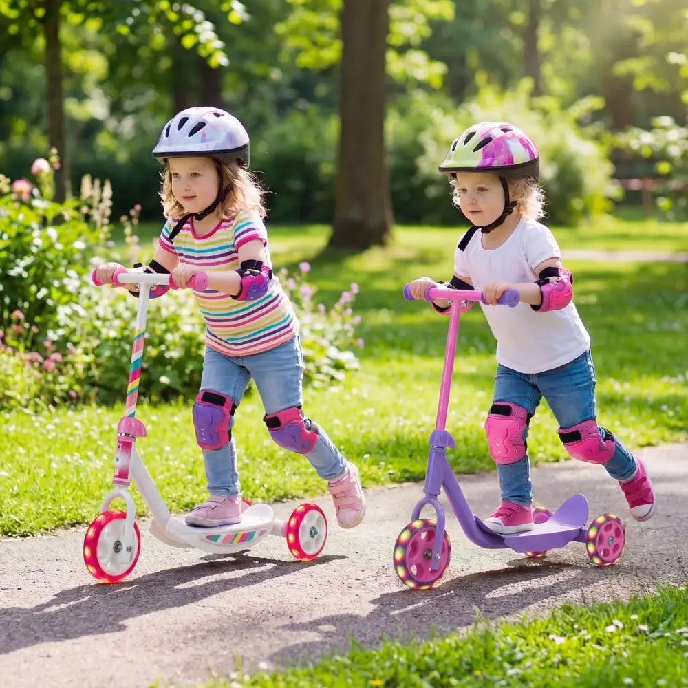 Toddlers Kick Scooter with LED Light-Up Wheels and Wide Anti-Slip Deck for Boys and Girls-Pink - Pink - Scooters