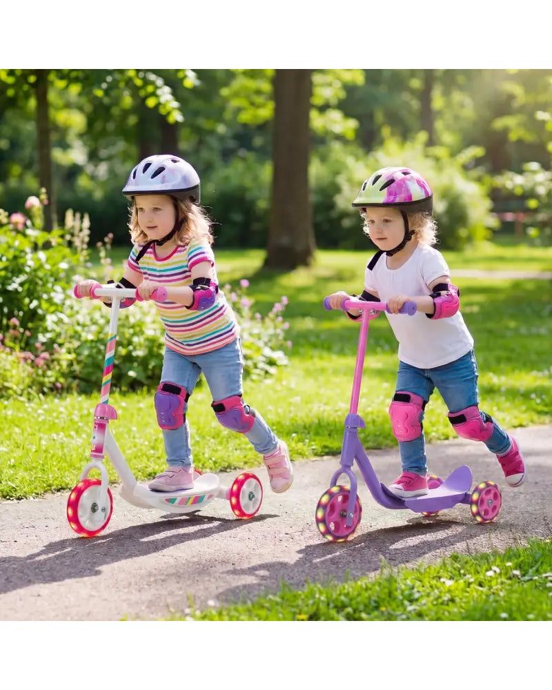 Toddlers Kick Scooter with LED Light-Up Wheels and Wide Anti-Slip Deck for Boys and Girls-Pink - Pink - Scooters