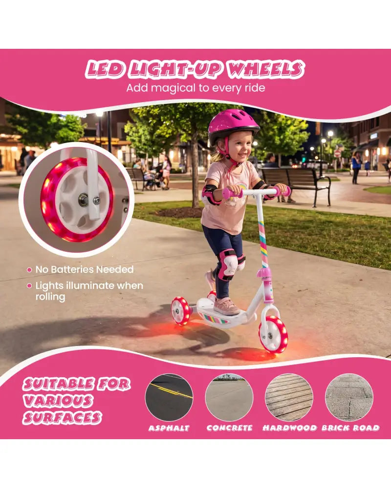 Toddlers Kick Scooter with LED Light-Up Wheels and Wide Anti-Slip Deck for Boys and Girls-Pink - Pink - Scooters