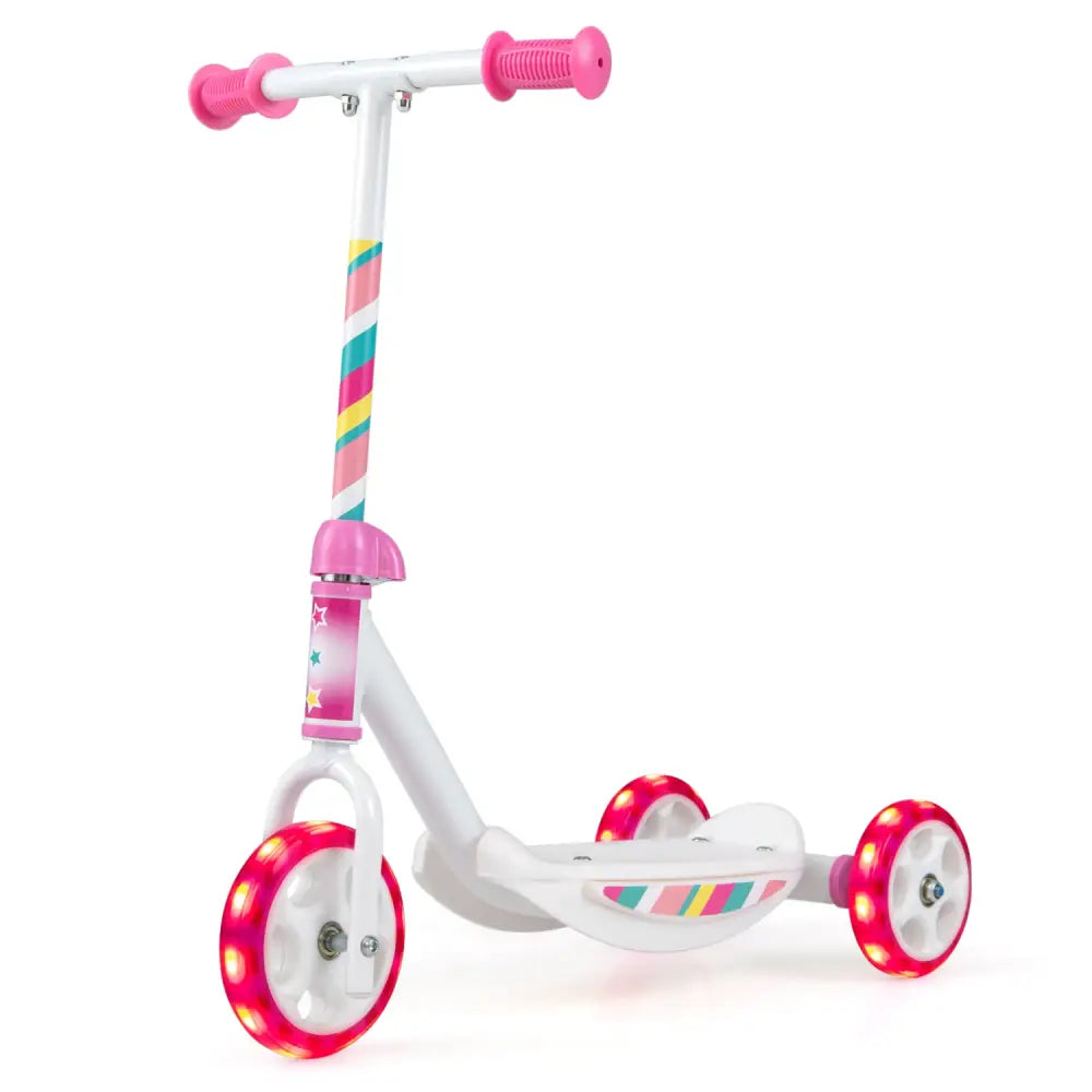 Toddlers Kick Scooter with LED Light-Up Wheels and Wide Anti-Slip Deck for Boys and Girls-Pink - Pink - Scooters