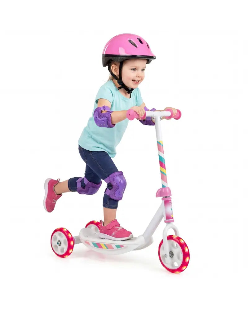 Toddlers Kick Scooter with LED Light-Up Wheels and Wide Anti-Slip Deck for Boys and Girls-Pink - Pink - Scooters
