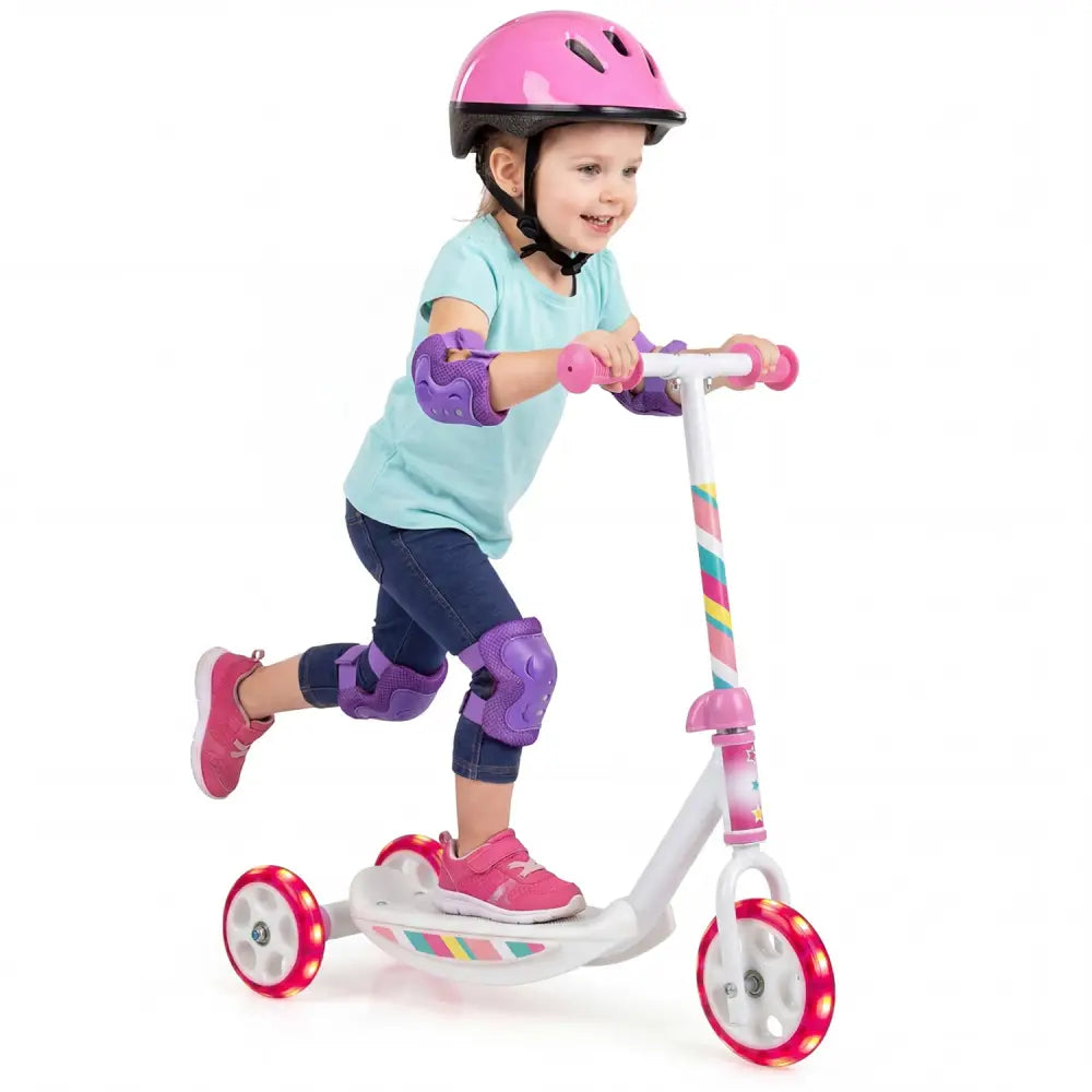 Toddlers Kick Scooter with LED Light-Up Wheels and Wide Anti-Slip Deck for Boys and Girls-Pink - Pink - Scooters
