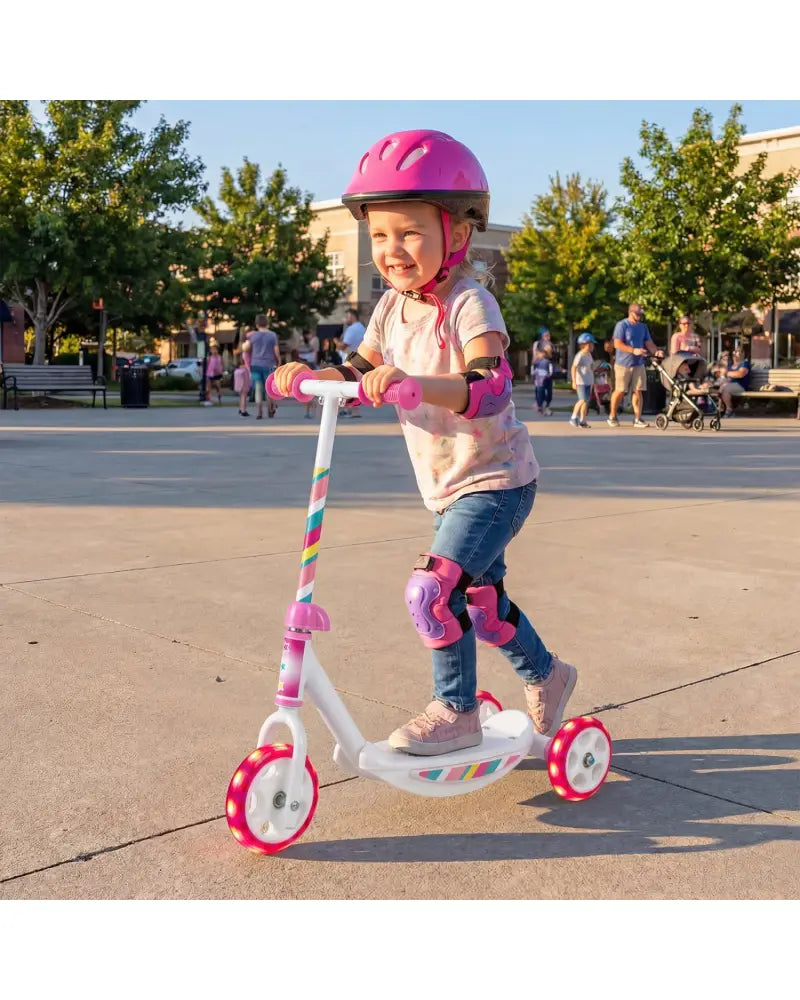 Toddlers Kick Scooter with LED Light-Up Wheels and Wide Anti-Slip Deck for Boys and Girls-Pink - Pink - Scooters