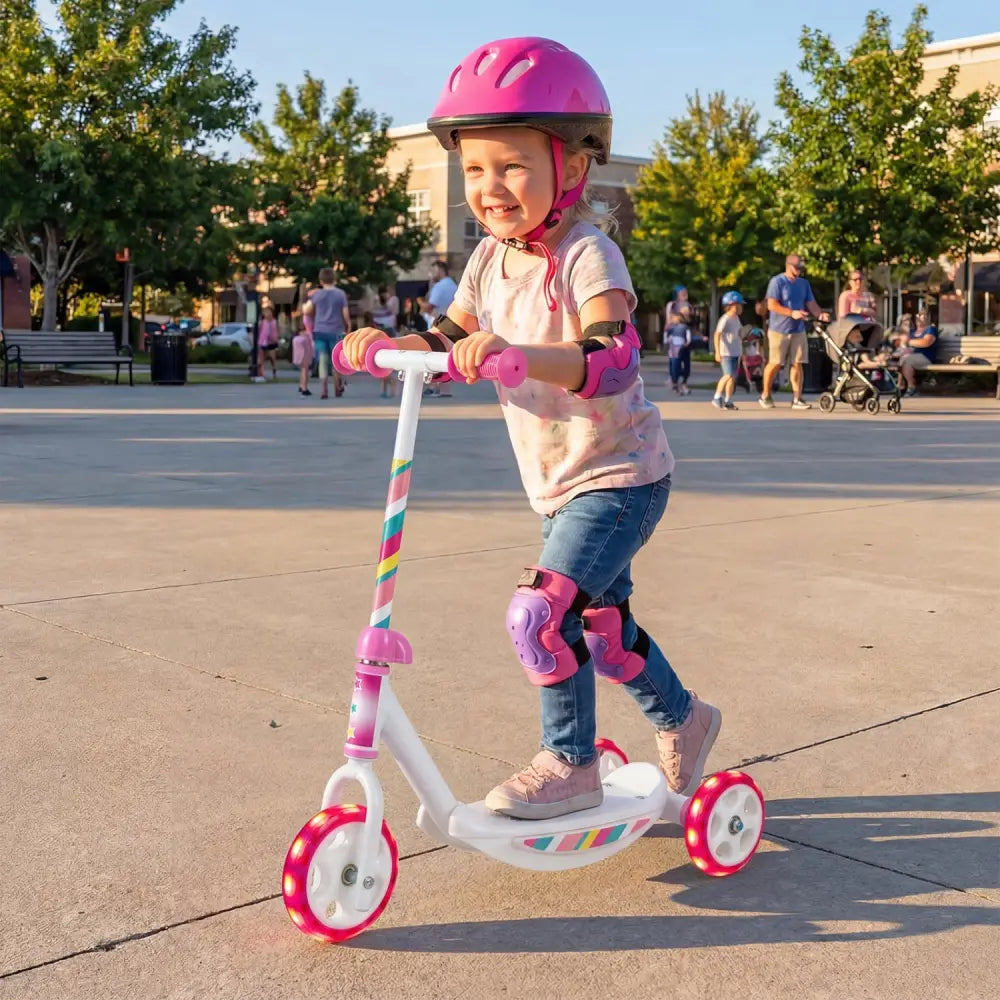 Toddlers Kick Scooter with LED Light-Up Wheels and Wide Anti-Slip Deck for Boys and Girls-Pink - Pink - Scooters