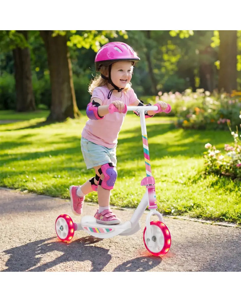 Toddlers Kick Scooter with LED Light-Up Wheels and Wide Anti-Slip Deck for Boys and Girls-Pink - Pink - Scooters