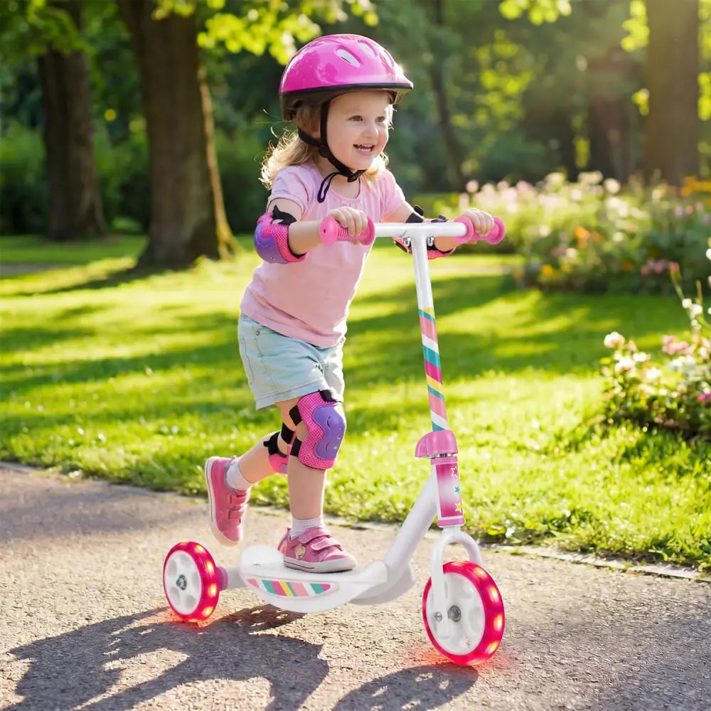 Toddlers Kick Scooter with LED Light-Up Wheels and Wide Anti-Slip Deck for Boys and Girls-Pink - Pink - Scooters