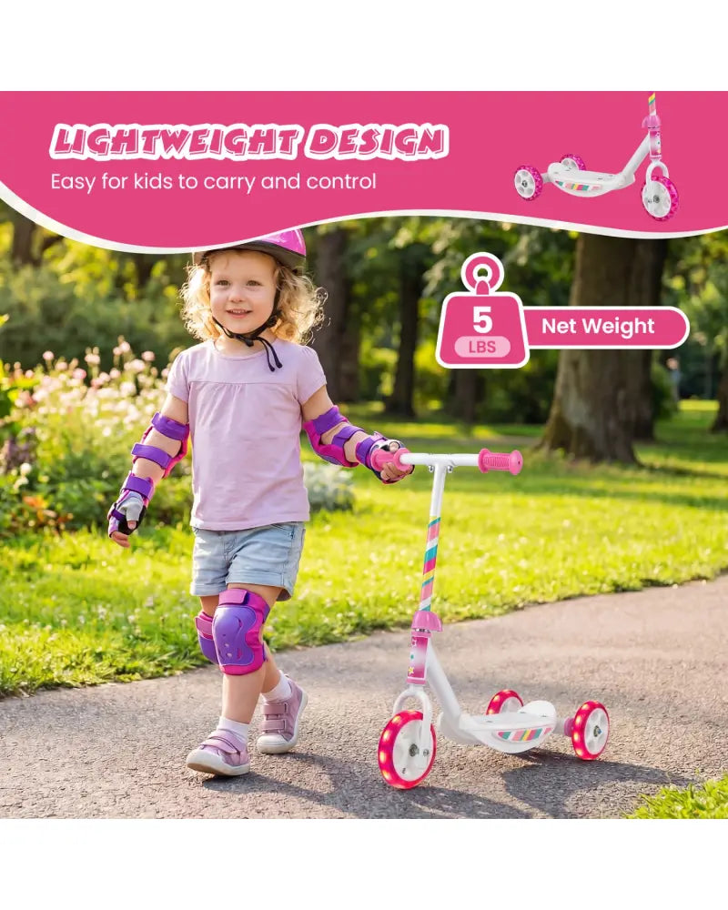 Toddlers Kick Scooter with LED Light-Up Wheels and Wide Anti-Slip Deck for Boys and Girls-Pink - Pink - Scooters