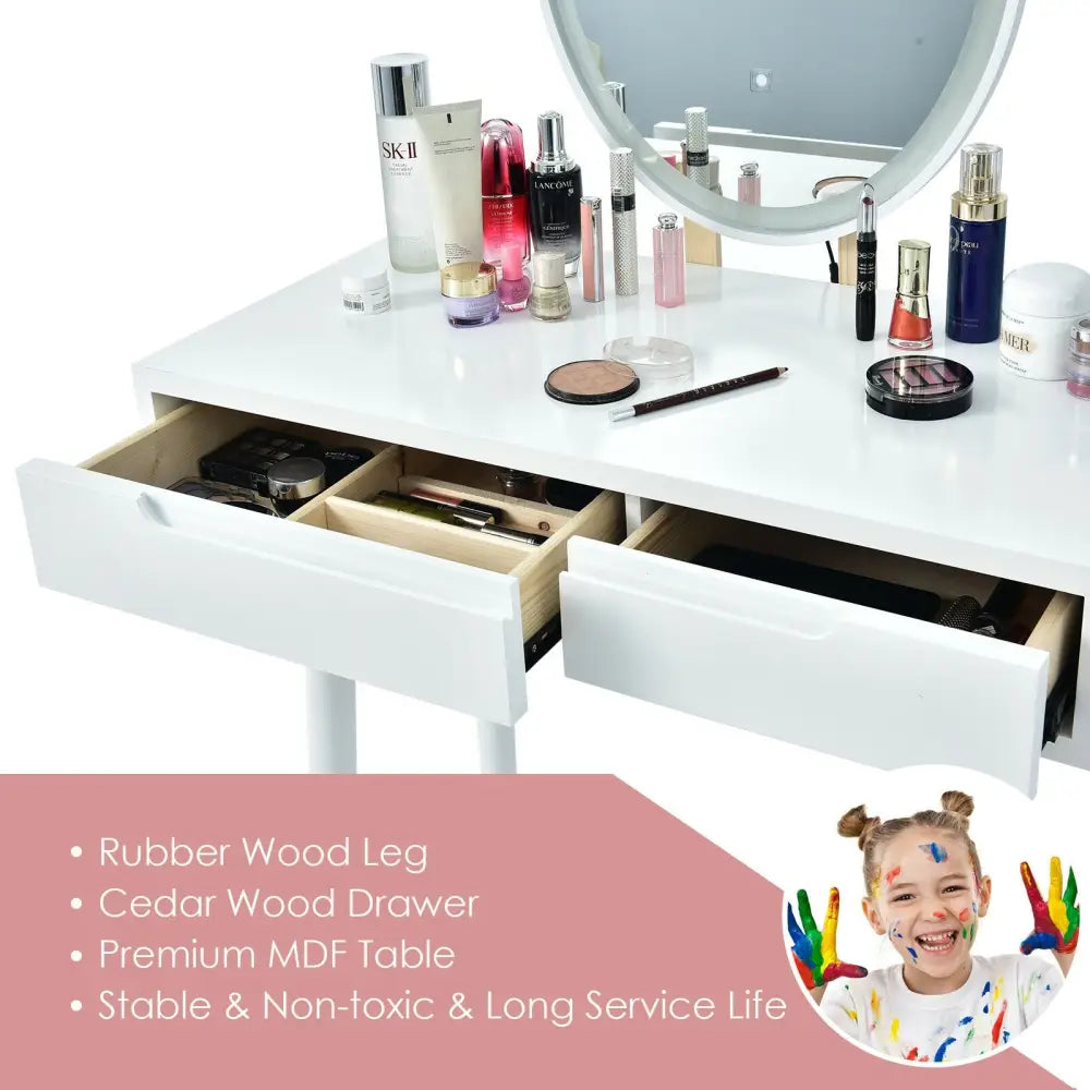 Touch Screen Vanity Makeup Table Stool Set-White - White - Makeup Vanities