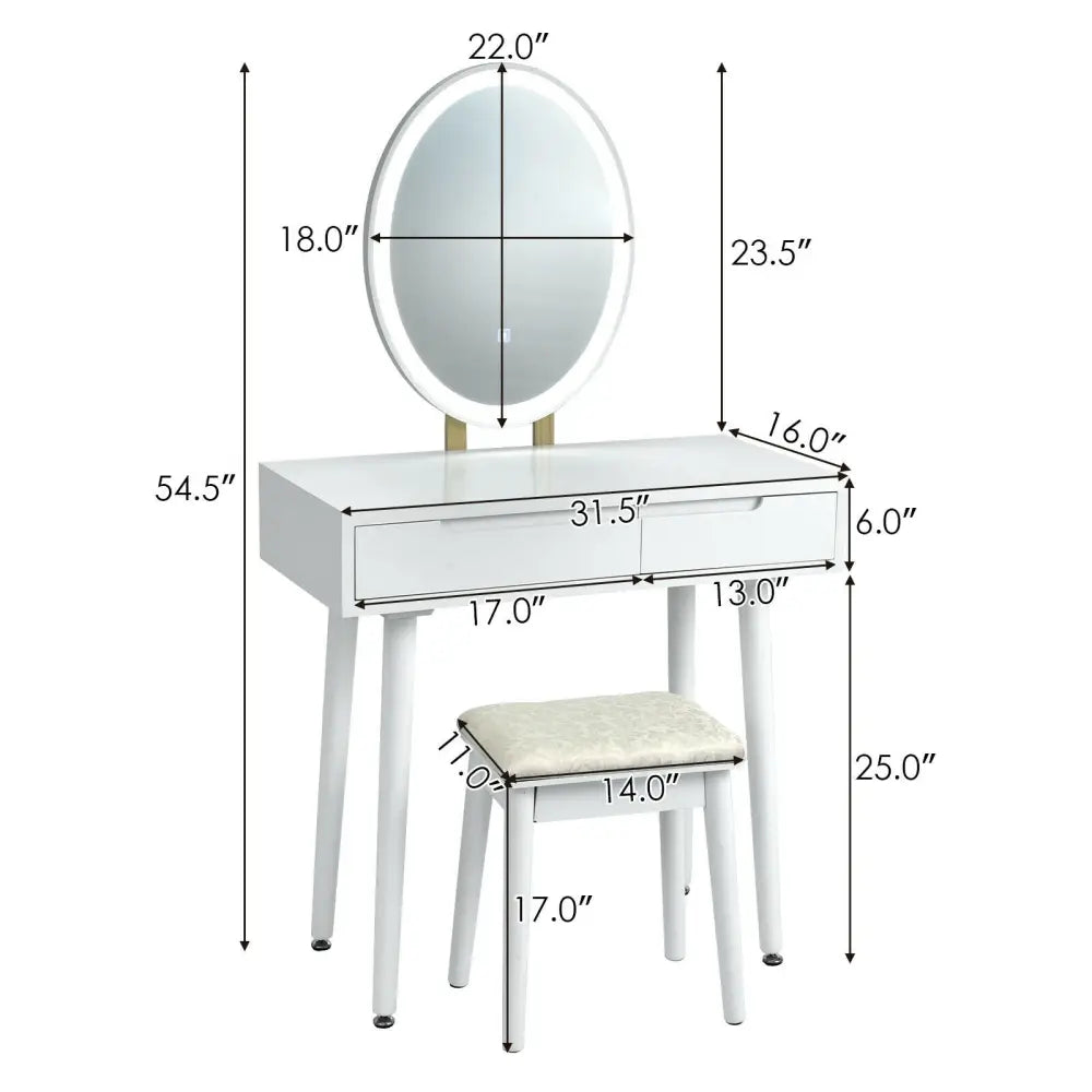 Touch Screen Vanity Makeup Table Stool Set-White - White - Makeup Vanities