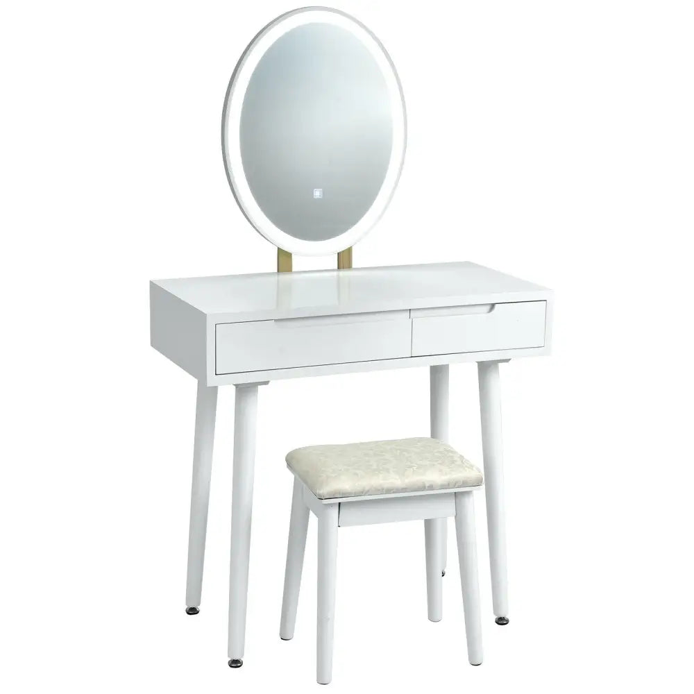Touch Screen Vanity Makeup Table Stool Set - White - Oasis Home Essentials