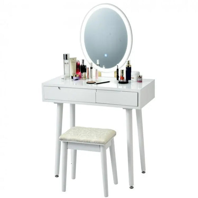 Touch Screen Vanity Makeup Table Stool Set - White - Oasis Home Essentials