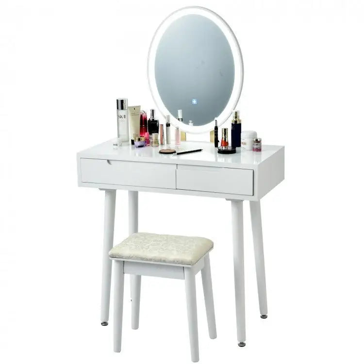 Touch Screen Vanity Makeup Table Stool Set - White - Oasis Home Essentials