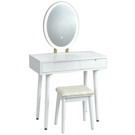 Touch Screen Vanity Makeup Table Stool Set-White - White - Makeup Vanities